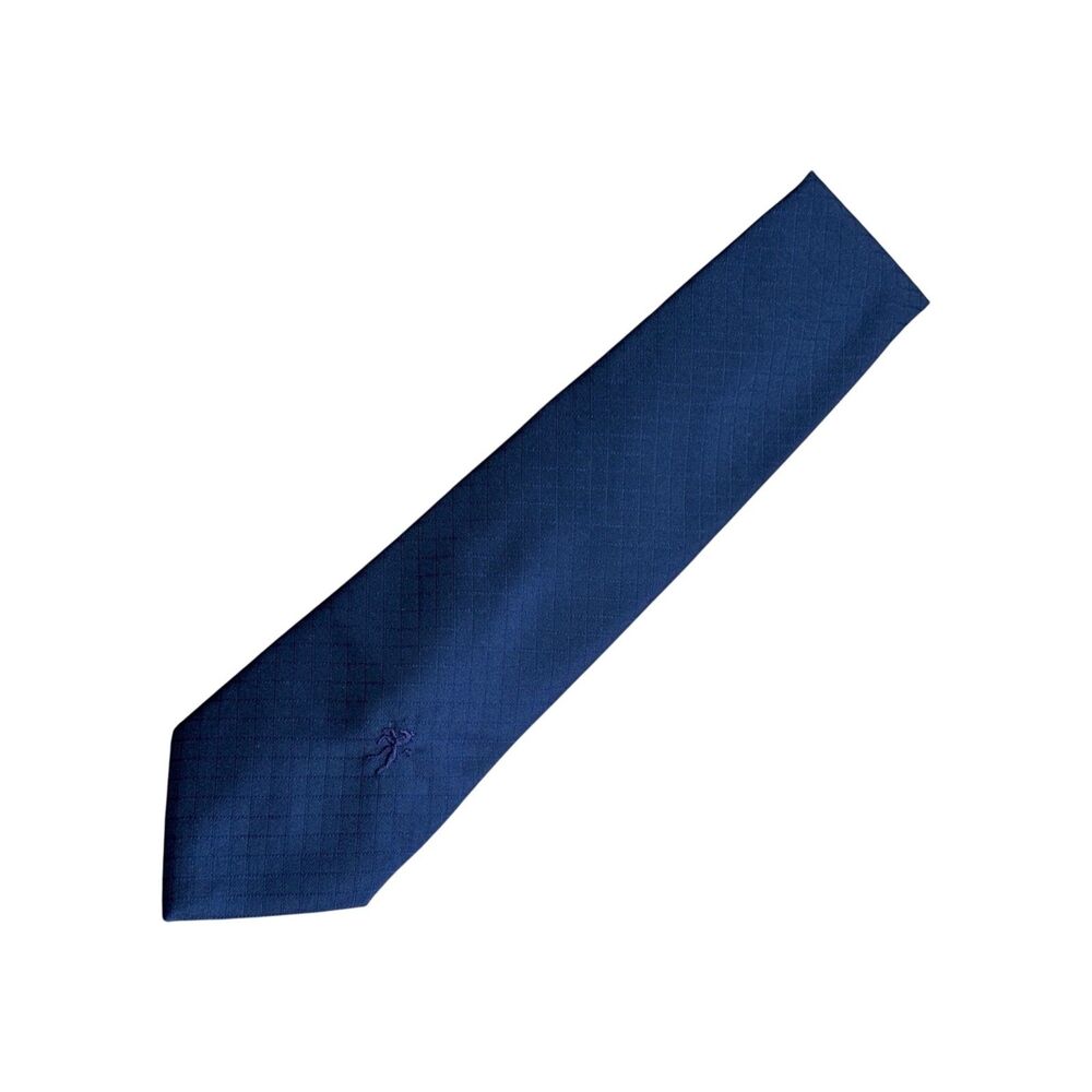 Bronzini Men's Tie Navy Blue Check Grid Woven Classic Preppy Made in Italy